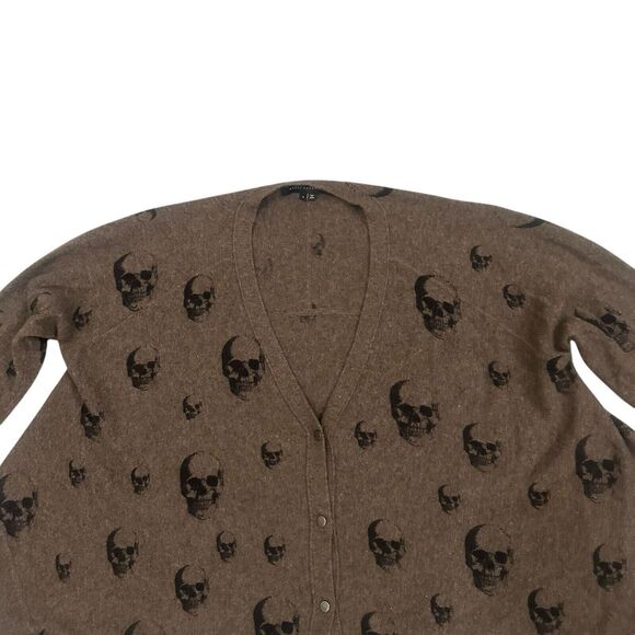 Skull Cashmere Women's Brown Skull Print Cardigan Cashmere Sweater Size S - Picture 4 of 12